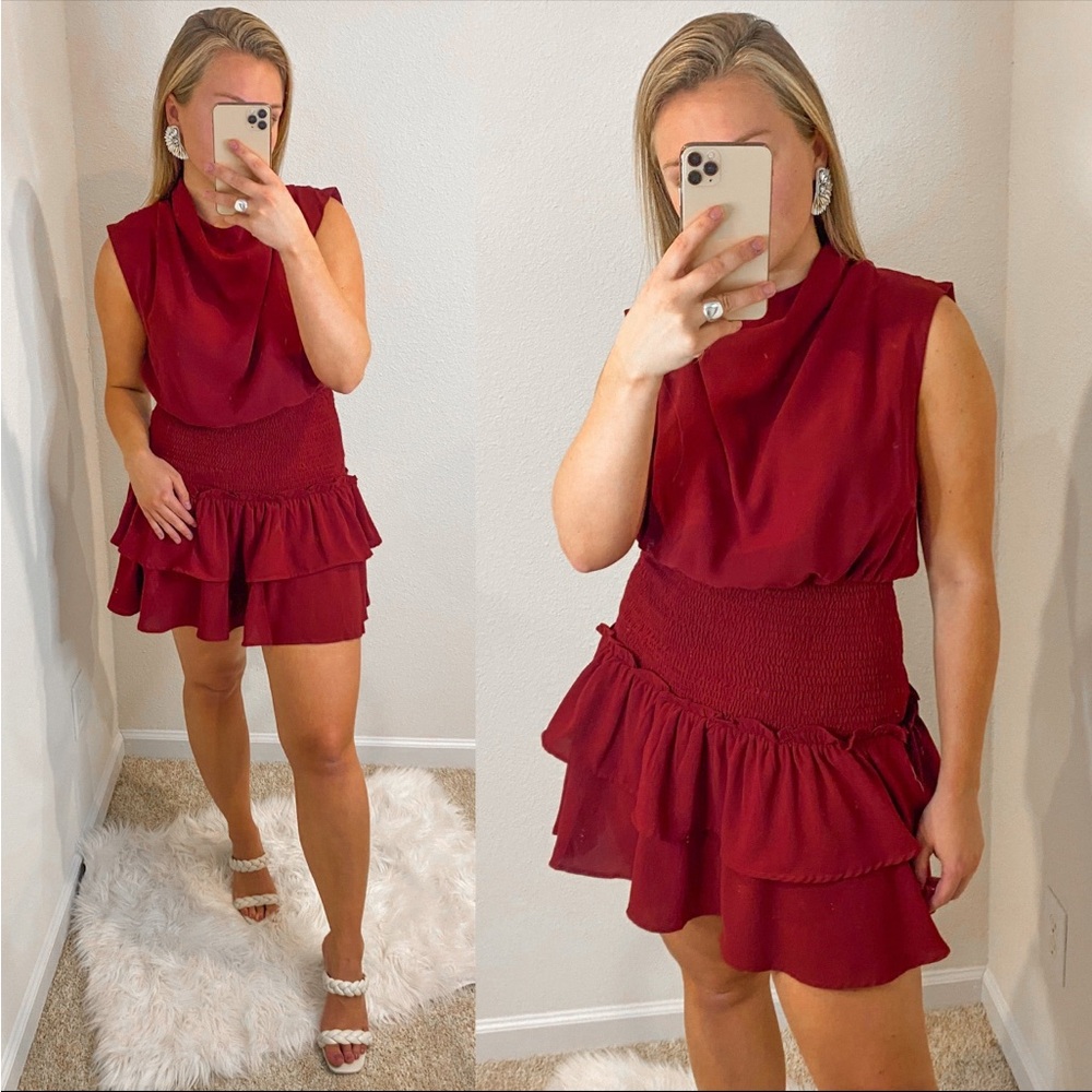 TCEC smocked burgundy dress NWT